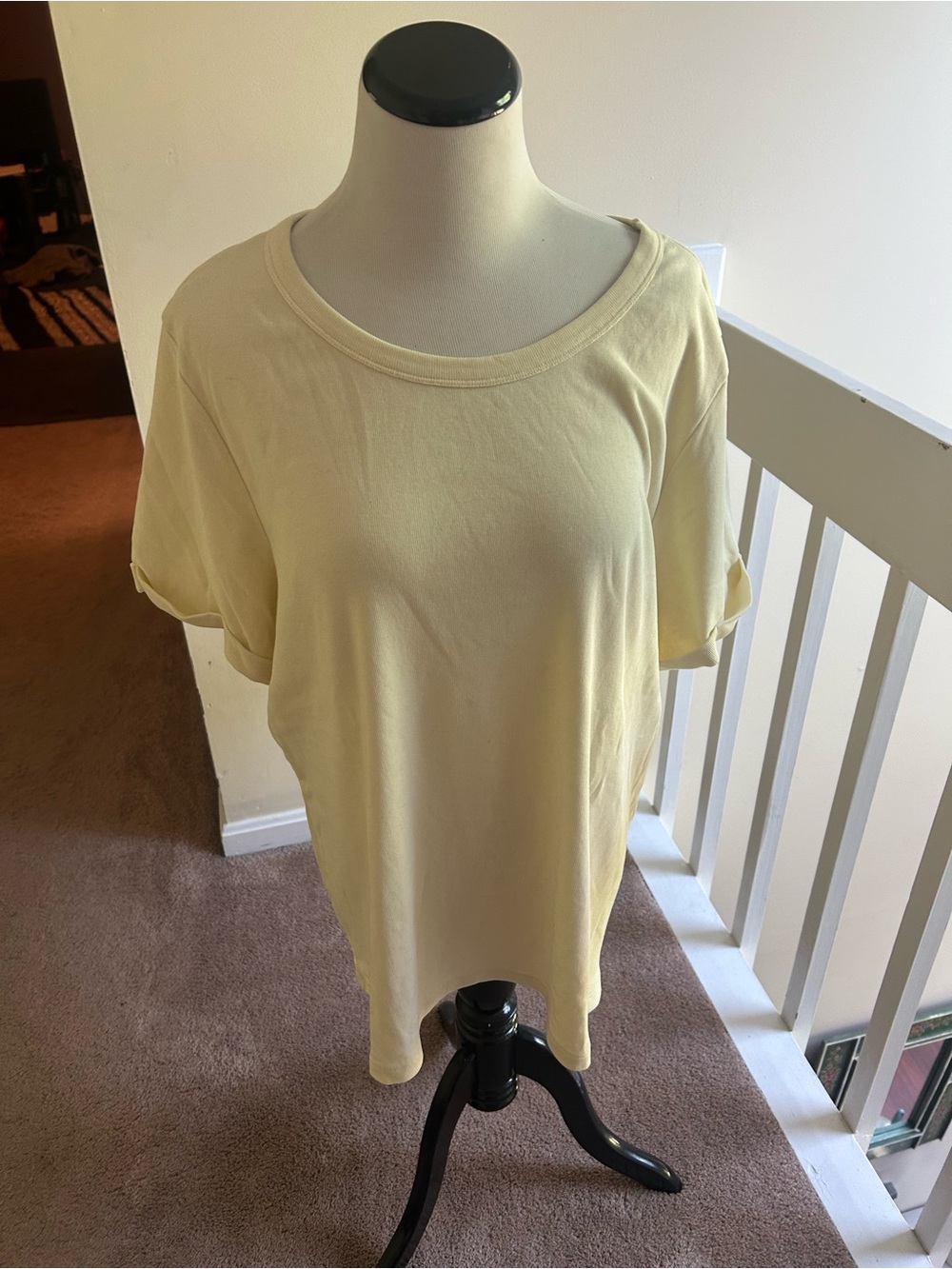 Relaxed Pale Yellow Short Sleeve Scoop Neck Tee
